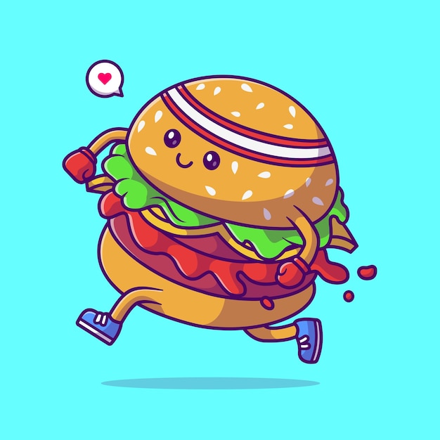 Cute Burger Running Cartoon Vector Icon Illustration Food Sport Icon Concept Isolated Premium Flat