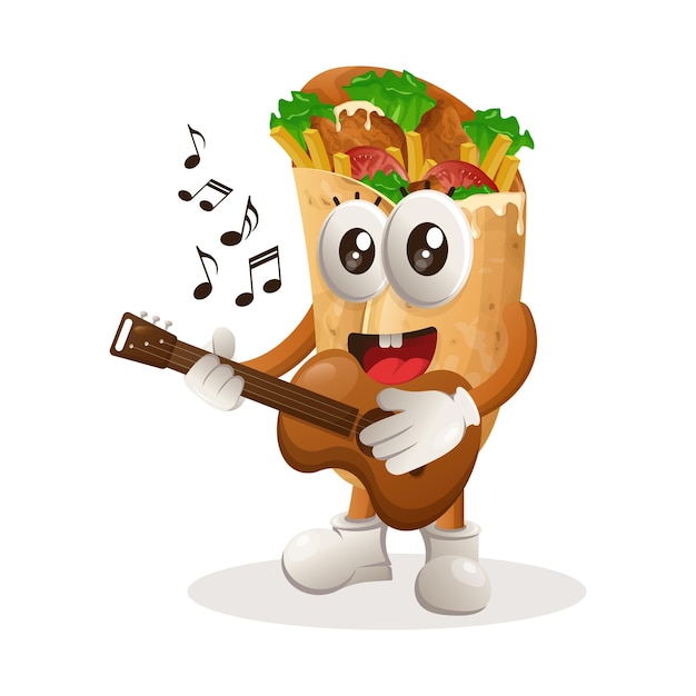 Cute burrito mascot playing guitar