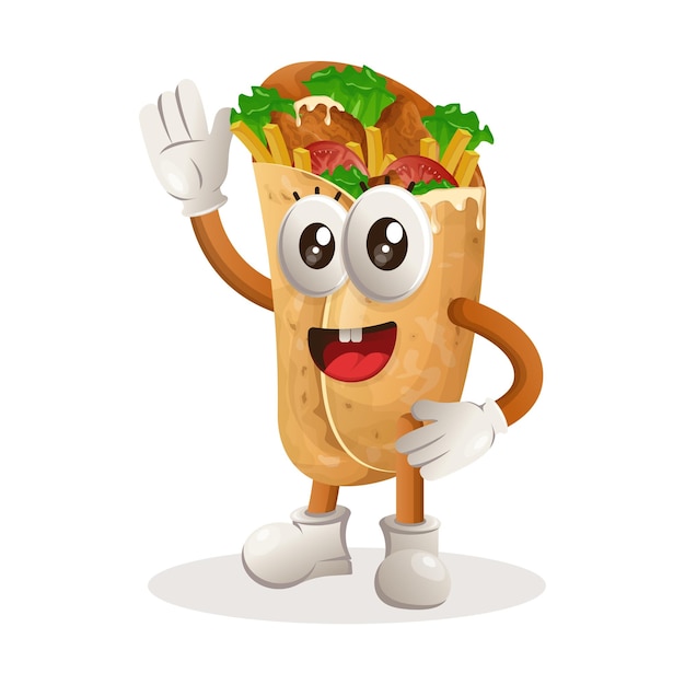 Cute burrito mascot waving hand