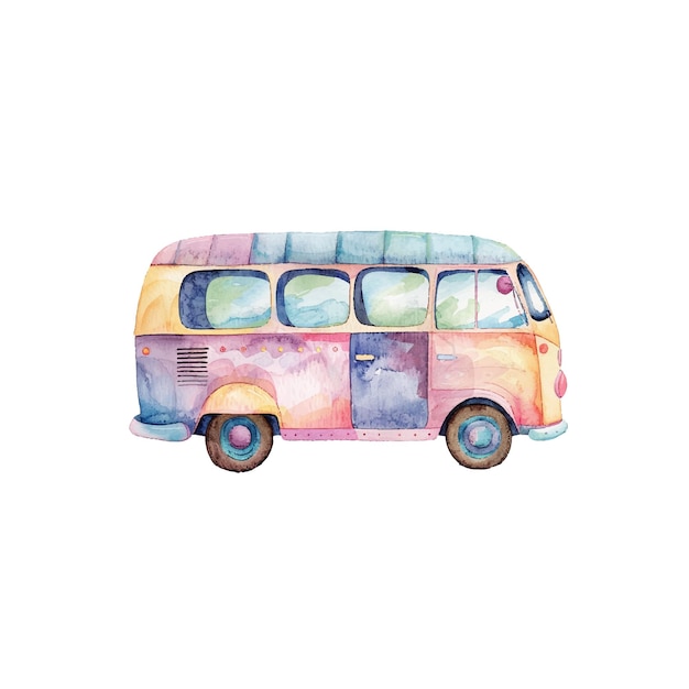 cute bus vector illustration in watercolour style