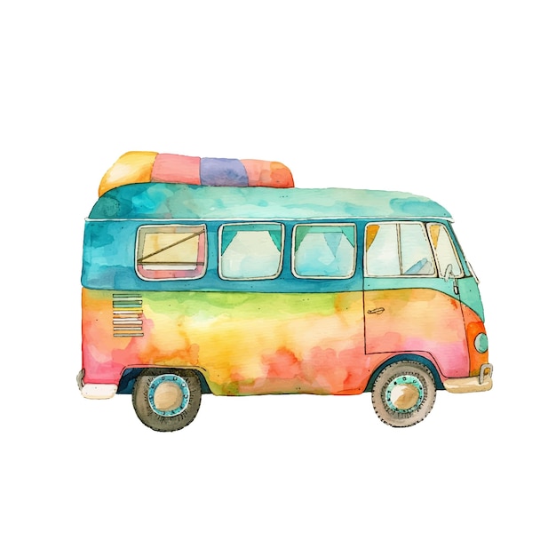 cute bus vector illustration in watercolour style