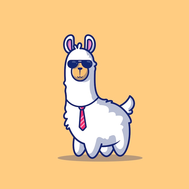 Cute Business Llama   Icon Illustration. Alpaca Mascot Cartoon Character. Animal Icon Concept Isolated