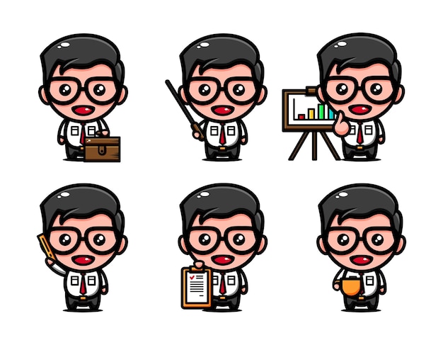 Cute business man character design set themed works in the office