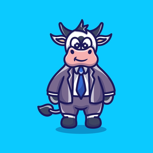 Vector cute businessman boss cow cartoon illustration