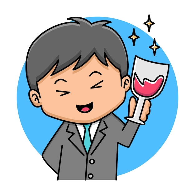 cute businessman holding glass wine cartoon design