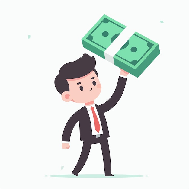 Cute businessman is raising money in flat design style