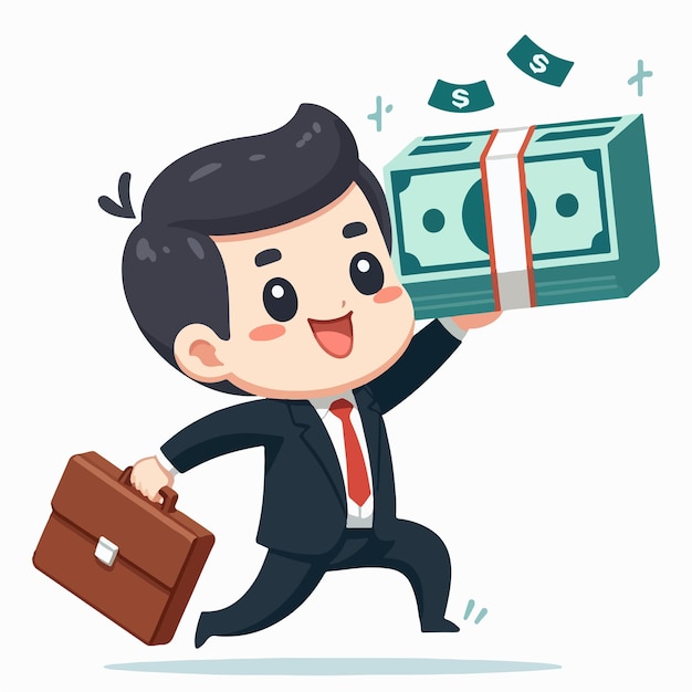 Cute businessman is raising money in flat design style