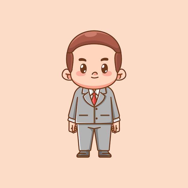 Cute businessman suit office workers kawaii chibi character mascot illustration outline style design