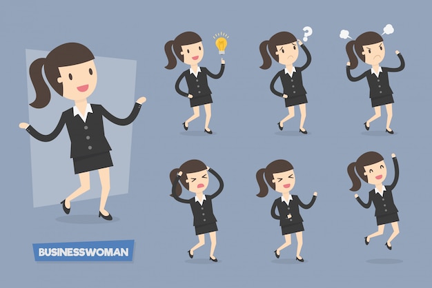 Cute businesswoman characters in various action