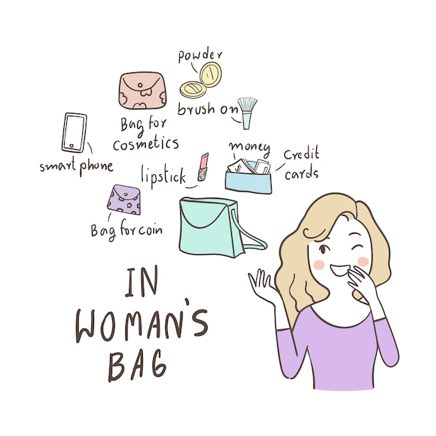 Cute businesswoman happy to show things in her bag