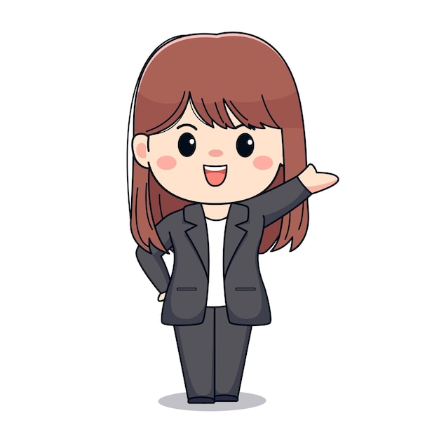 Cute Businesswoman with formal suit Kawaii chibi Character design