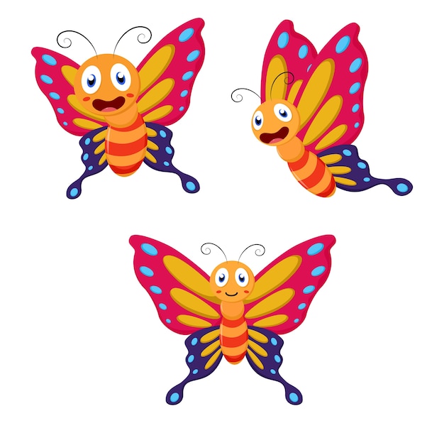 Cute butterfly cartoon collection set