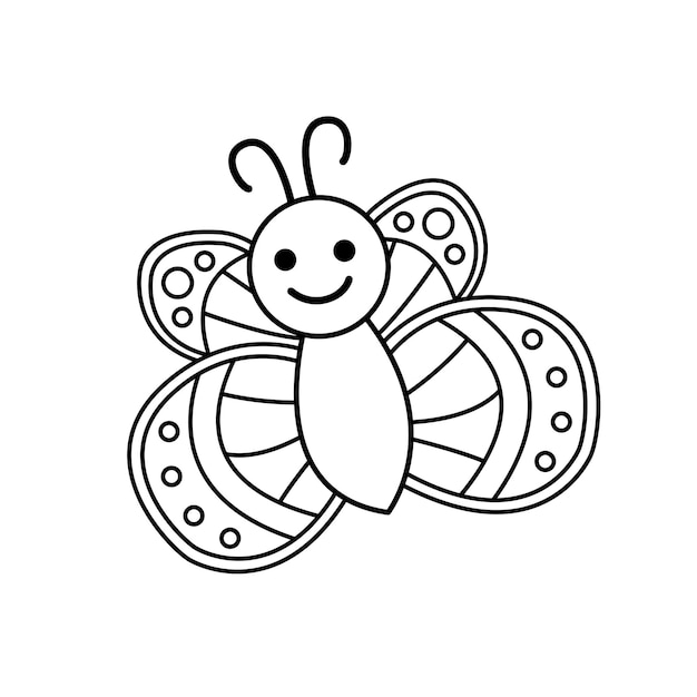 Cute butterfly Coloring page Black and white butterfly Vector