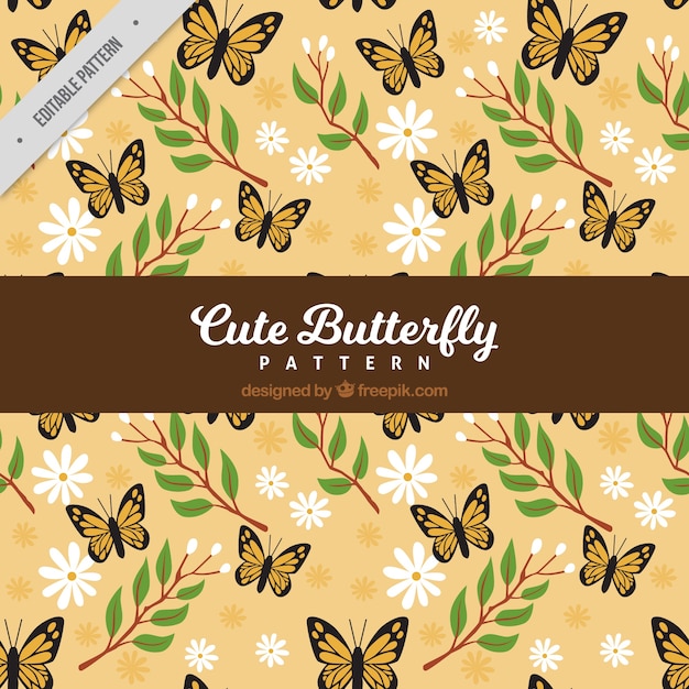 Cute butterfly pattern with flowers and plants