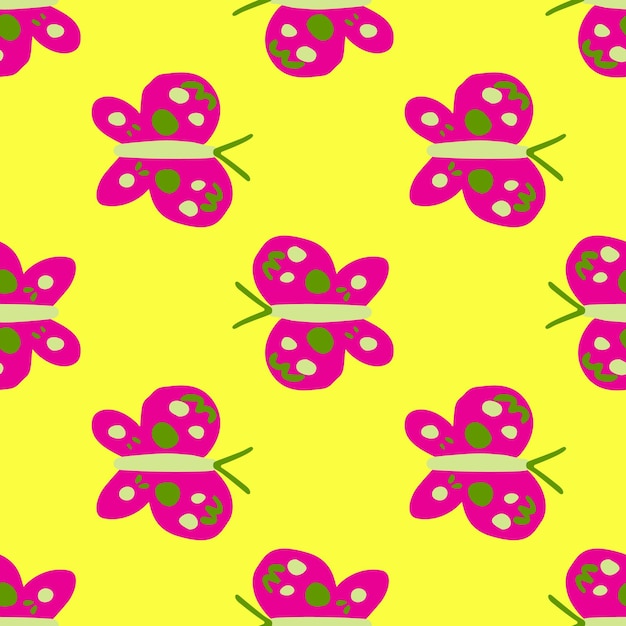 Cute butterfly seamless pattern Doodle flying insect endless wallpaper Naive art style