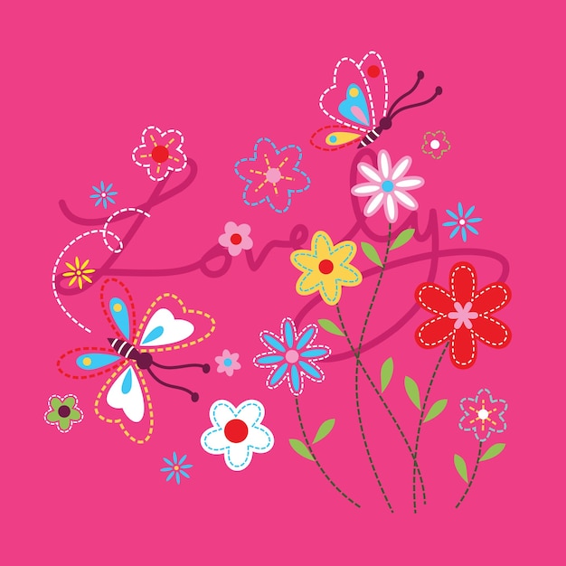 Cute butterfly with beautiful flower vector illustration