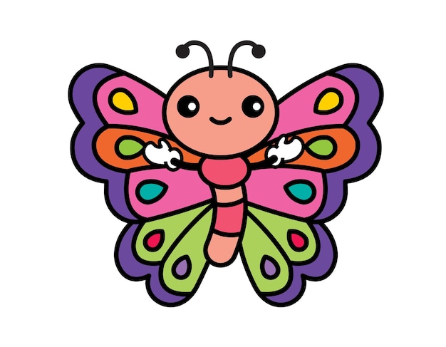 Cute butterfly with colourful wings character