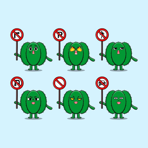 Cute Cactus cartoon character holding traffic sign illustration in modern 3d style design