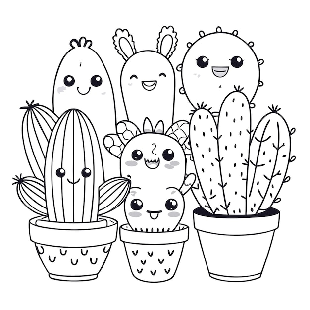 Cute Cactus Coloring Page for Kids and Adults