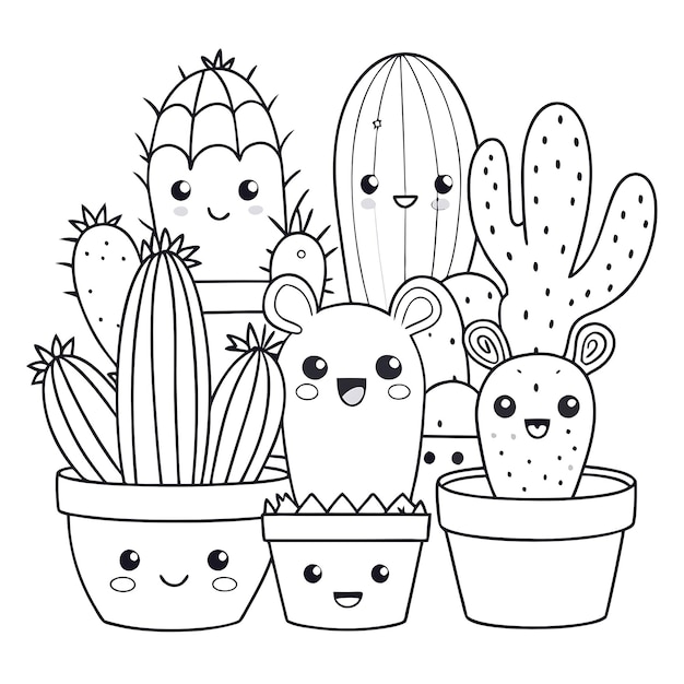 Cute Cactus Coloring Page for Kids and Adults