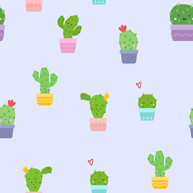 Cute cactus flat style seamless pattern