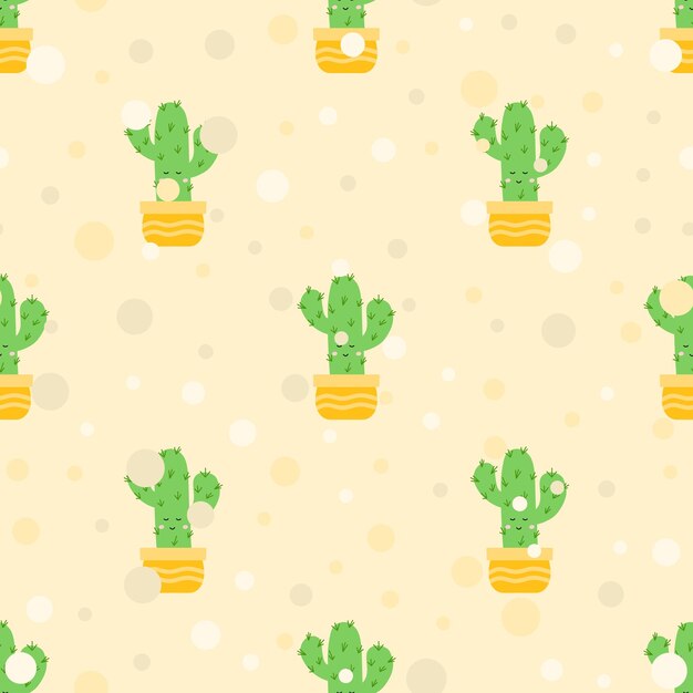 Cute cactus flat style seamless pattern