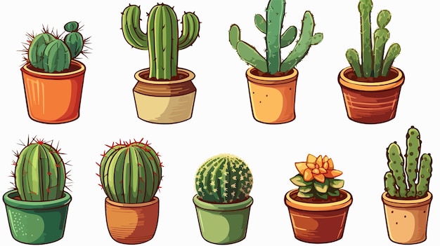 Vector cute cactus in pot cartoon vector illustration