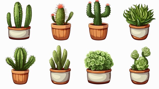 Vector cute cactus in pot cartoon vector illustration