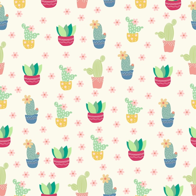 Cute cactus seamless pattern