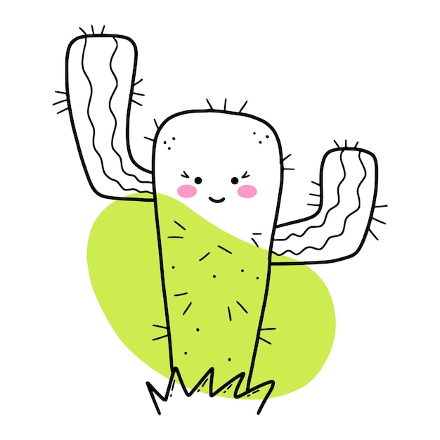 Cute cactus with face Doodle icon Postcard decor element Flower in pot