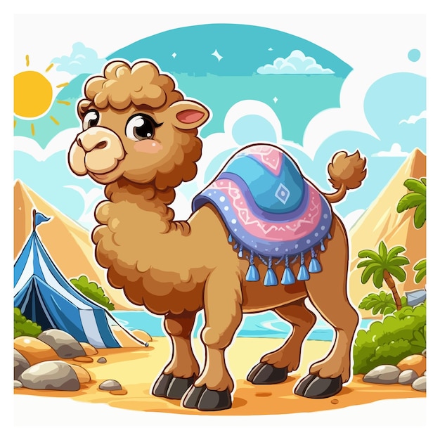 cute camel cartoon vector on white background