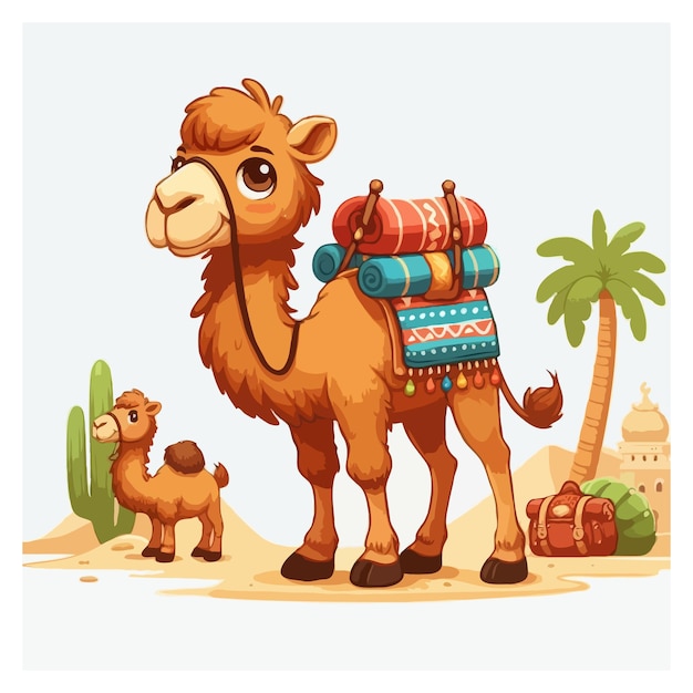 Vector cute camel cartoon vector on white background