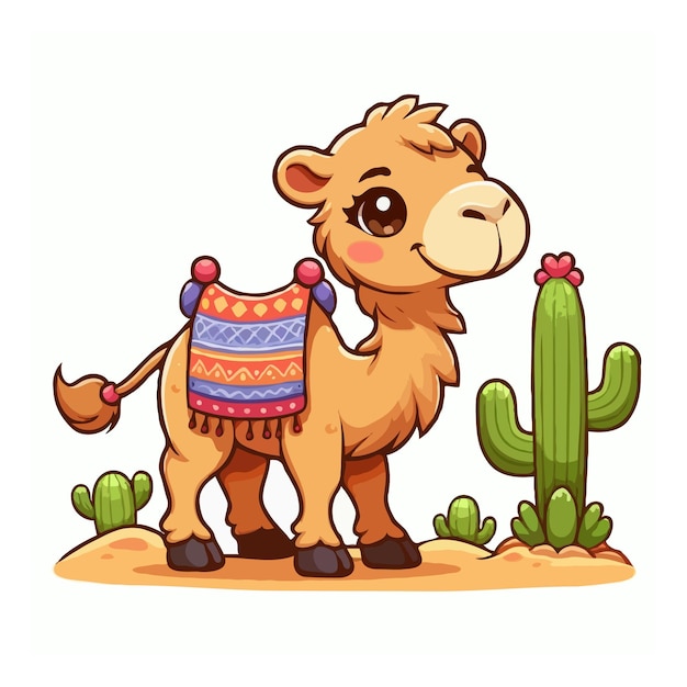 cute camel cartoon vector on white background