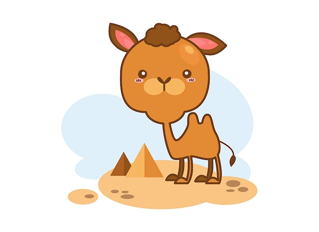 Cute camel in the desert on a white background