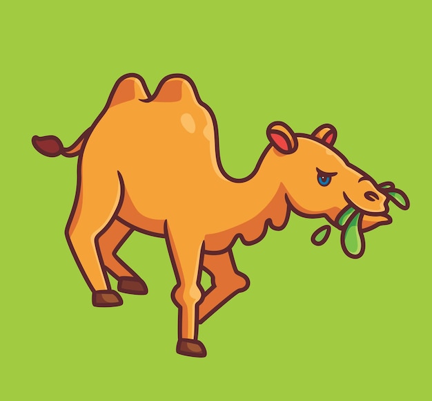 Cute camel eating grass isolated cartoon animal illustration Flat Style Sticker Icon Design Premium