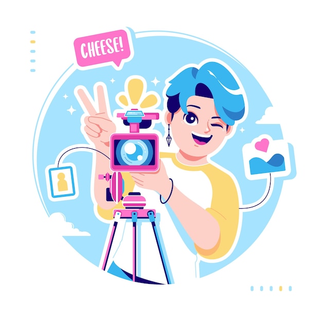 cute cameraman character illustration design