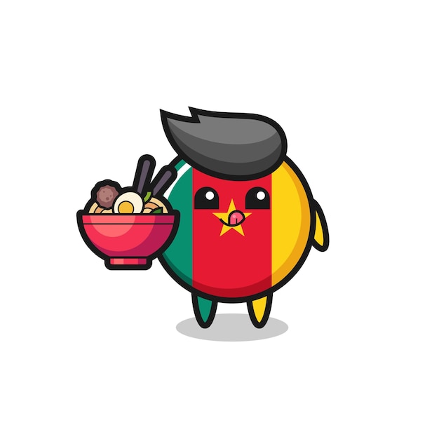 Cute cameroon flag badge character eating noodles