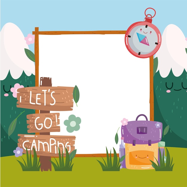 Cute camping elements and blank board