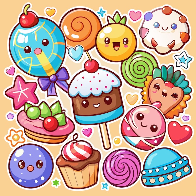 Cute Candy Dessert Characters with Smiling Faces