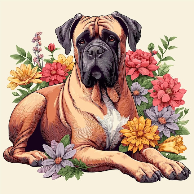 Cute Cane Corso dog cartoon Vector Style white background