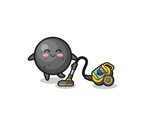 Cute cannon ball holding vacuum cleaner illustration  cute design