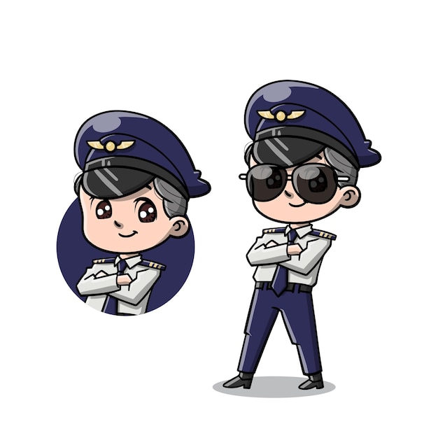 Cute Captain Pilot Cartoon