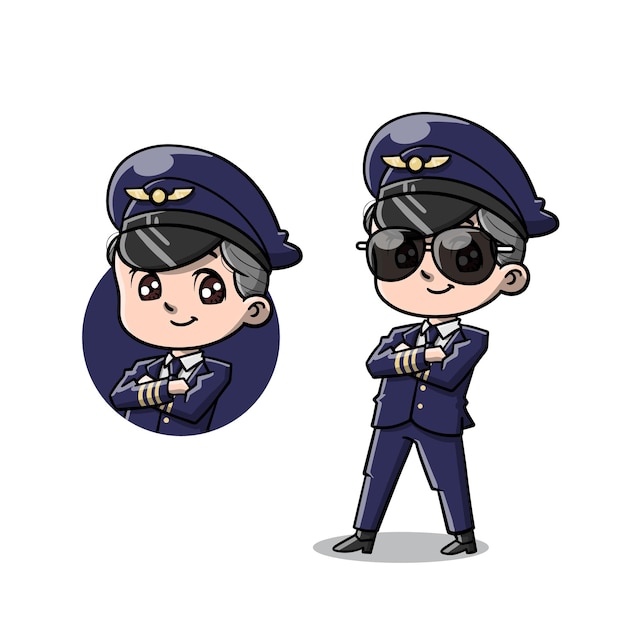 Cute Captain Pilot Cartoon