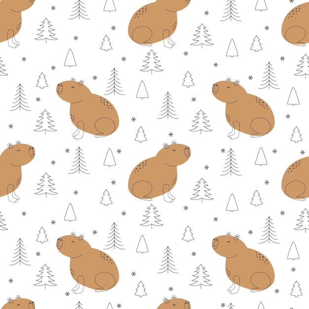 Cute capybara cartoonseamless pattern vector illustration Funny capybara