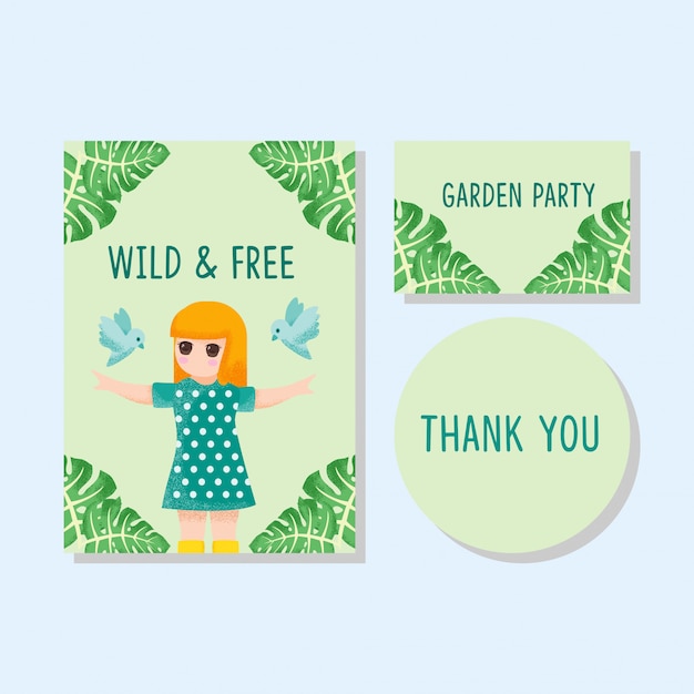 Cute Card Kids invitation thanks card boy girl hand drawn