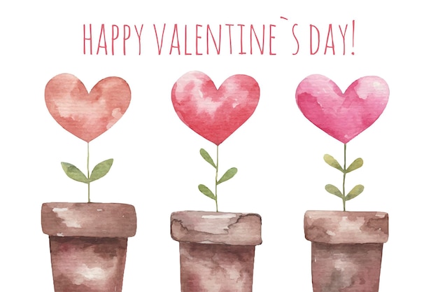 Cute card for valentines day, heart shaped plants, illustration on white background