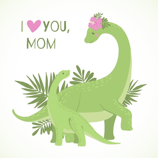 Cute card with Mom and Baby Dinosaur