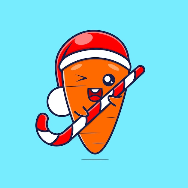 Cute carrot character with christmas hat