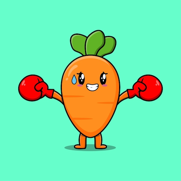 Cute Carrot mascot cartoon playing sport with boxing gloves and cute stylish design