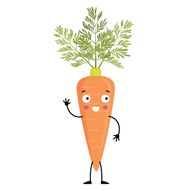 Cute carrot with eyes arms and legs Childish funny vector illustration isolated on white background